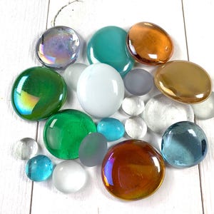 20 glass gems random assorted mix, glass globs for mosaics and stained glass, glass nuggets for garden stones, mix of sizes and colors