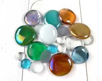 20 glass gems random assorted mix, glass globs for mosaics and stained glass, glass nuggets for garden stones, mix of sizes and colors