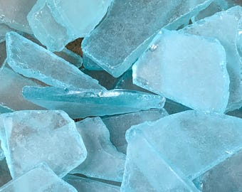Aqua sea glass for crafts, frosted man-made sea glass for mosaics, glass on glass art, wedding decor, jewelry, flat sea glass pieces, 8 oz