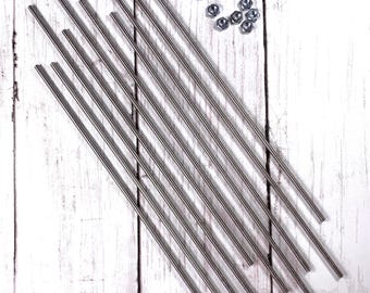 Threaded rods for garden stakes, DIY garden stake, fairy garden stake craft supply, M4 stainless steel threaded rod with hex nut, set of 10