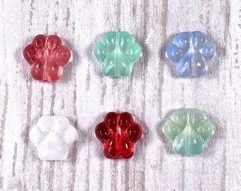 Paw print glass beads, cat paw print beads for jewelry, dog paw print spacer beads, lampwork animal theme beads, DIY cat lover gift, 20 pcs