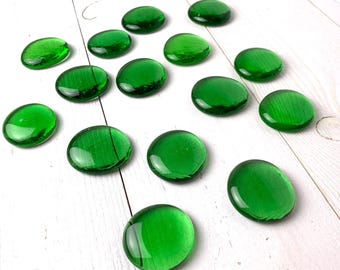 Large green glass gems, 15 pcs approx. 28mm flat back marbles, mosaic glass cabochons, glass globs for stained glass (E0182/0183/0184)