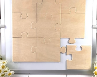 Magnetic puzzle blank, customizable wooden jigsaw puzzle with magnetic backing, paint, wood burning, Easter basket 9 pcs, 7.5x7.5" assembled