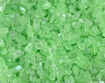Crushed glass for crafts, 4 oz. green irregular broken glass for resin projects, 3-6 mm glittery glass frit, CLOSEOUT