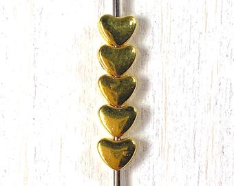 500 gold metal heart beads, tiny gold-colored alloy spacer beads, heart beads for earrings, bracelets, bag charms, bulk beads approx 6x4.5mm