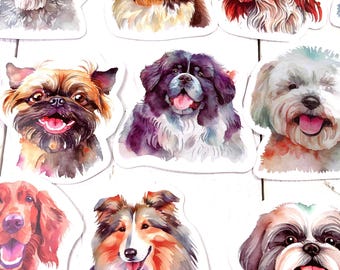 Dog sticker pack, set of 51 stickers in various dog breeds, yorkies, doodles, dog lover accents for bujo, cards, scrapbook, and junk journal