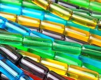 Glass tube beads, 20 pcs, 14mm glass spacer beads for necklace or bracelet, transparent glass, jewelry making supplies (A0048)