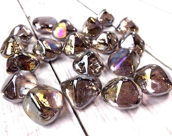Purple glass gems, 20x28mm, approx. 18 pcs, iridescent amethyst glass for vase filler or table scatter, irregular shaped glass cabochons