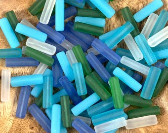 Tumbled sea glass tube beads, large 19mm frosted glass spacer beads for crafting, unique beads for DIY bracelets, necklace, earrings, 19 pcs