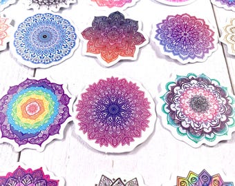 50 mandala stickers, 1.5" - 2" flower of life style patterned stickers, colorful boho accents for cards, scrapbooks, junk journals, tumblers