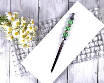 Beaded letter opener, unique desk accessories, envelope opener for coworker office gift, practical and pretty gift for girlfriend with pouch