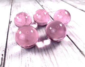 Pink 29-30 mm marbles, 5 pcs, 1 inch+ transparent undrilled glass beads, marbles for games, vase filler, jewelry