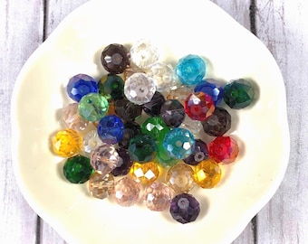 Faceted glass beads for jewelry, sparkly faceted glass for beading projects, 11x8mm, 1.3-1.5mm hole, 20 or 40 pcs (A0060)