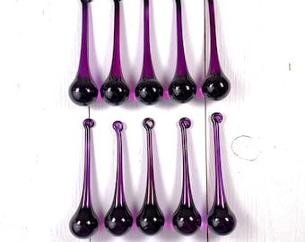 10 purple chandelier crystals, glass raindrops for wedding centerpiece, glass ornament for holiday decor, sun catchers, +/- 100mm/3.9 inch