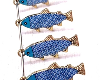 Blue fish charms, 10 pcs, alloy with enamel, 27x11mm blue sardine charms with gold finish for marine life coastal themed crafts (L0320)