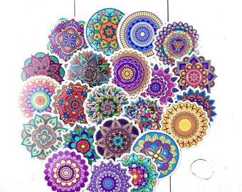 50 mandala stickers, 2" flower of life style patterned vinyl stickers, colorful boho accents for cards, scrapbooks, junk journals, tumblers