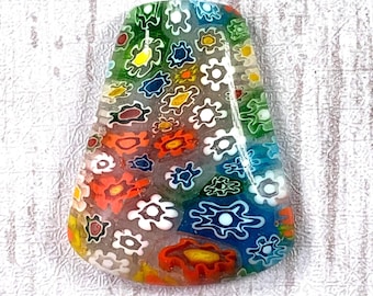 5 pcs millefiori glass trapezoid flower cabochons, ~31x25mm large flat back undrilled cabs for jewelry, mosaics, mixed media art (A0015)