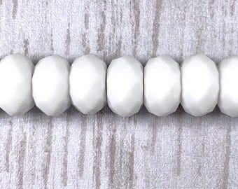 Large hole white glass faceted beads no metal core, 10 pcs 13.5x7.5 mm, European beads (C0119)