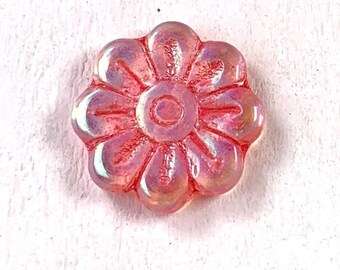 6 Czech glass daisy beads, large 18mm flower focal, pink with 2-sided AB finish, high quality Bohemian crystal beads for jewelry (A0066)