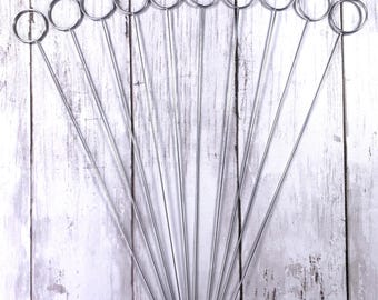 Set of 10 metal stakes for centerpieces, 13" beadable blanks for potted plant trellis, silver or gold DIY memo, photo, table number holders