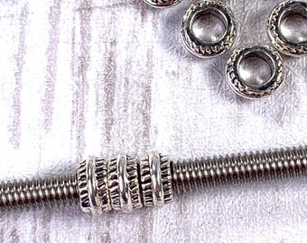 Metal rondelle spacer beads, 7x3.5mm flat round beads with 4mm hole, antique silver colored metal layering beads for jewelry making, 100 pcs