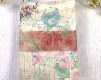 Floral-theme collage style scrapbook paper pad, 100 sheets 50 designs, romantic vintage style rose prints, pink hues with typeface prints
