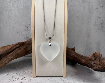 Sea glass heart necklace, beachy glass jewelry, ocean themed wedding jewelry for bridesmaid, oversized puffy heart necklace, unique necklace