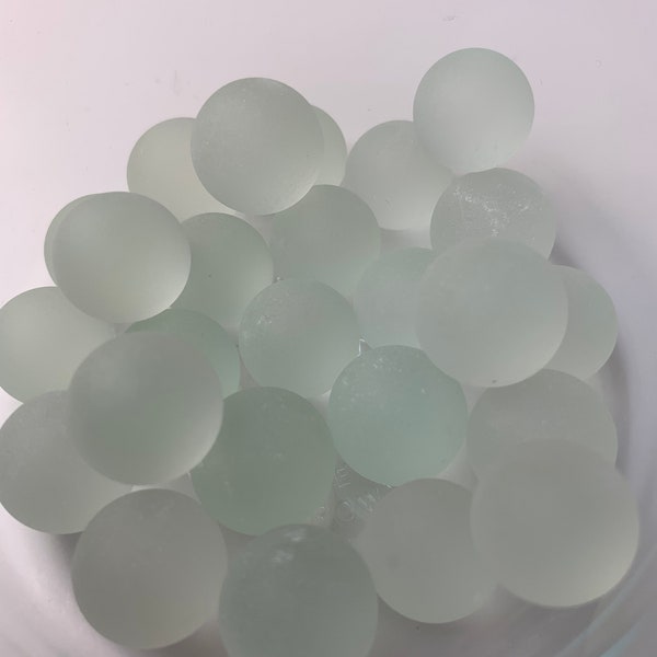 Sea glass marbles for crafting, tumbled glass vase filler beads, white sea glass for crafts, glass balls for bowls, home decor gift, 25 pcs