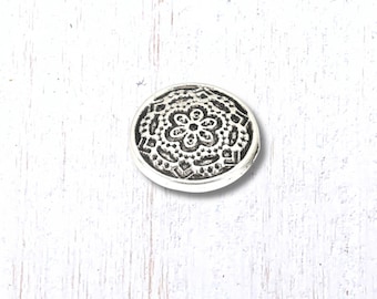 Metal floral buttons, 10 pcs, 19.5mm antique silver round with mandala pattern, shank button for clasps, leather jewelry, sewing