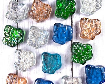 Glass leaf gems assorted color mix, 16-17 pc, approx 36mm mosaic glass, garden stones, stained glass supplies, unique glass cabochon gems