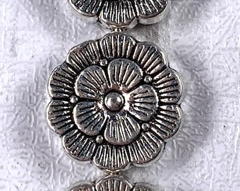 Metal flower spacer beads, floral beads for bracelets, alloy nature beads for jewelry, antique silver spacers 11x4 mm, 1.2mm hole, 20 pcs