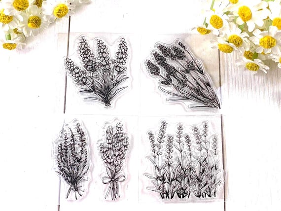 Floral stamp set, 5 silicone floral bundle stamps, lavender and other wildflower bouquets, for scrapbooking, planner, junk journal, cards