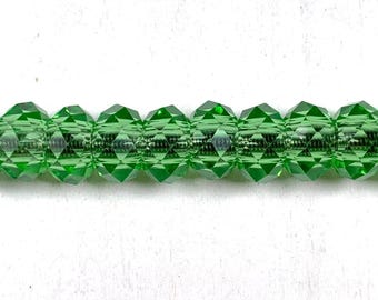 Large hole green glass faceted beads, 10 pcs, green faceted no metal core for DIY fairy wand or garden stake, European glass beads (C0119)