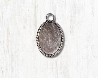Oval pendant settings with glass cabochons, 5 sets, 24mm antique silver pendant with cab frame for DIY jewelry, bouquet photo charms (B0097)