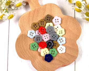 Glass flower buttons, mixed assorted colors 5 petal flower shape buttons, 11.5mm 4 hole, for button art, sewing, glass accents, 25 pieces