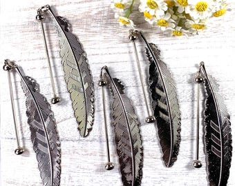 Set of 5 beadable blank bookmarks, DIY feather bookmark with beadable bar, bookish book lover gifts, add a bead post, easy craft for adults