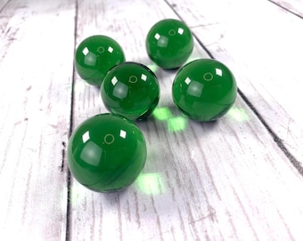 Green 29-30 mm marbles, 5 pcs, 1 inch+ transparent undrilled glass beads, marbles for games, vase filler, jewelry