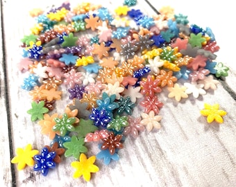 200 pcs glass flower cabochons for mosaics, 8 or 9.5mm opaque pearlized undrilled flat back cabs, mixed colors for jewelry, mosaics