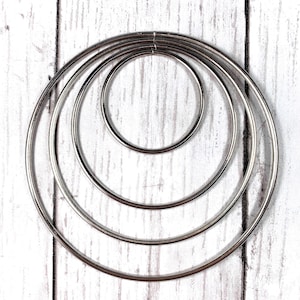 Metal hoop rings for crafts, silver iron circles for macrame, sun catchers, singles in 5/10/15/20cm or set of 4 in 5/8/10/12cm (K0282)