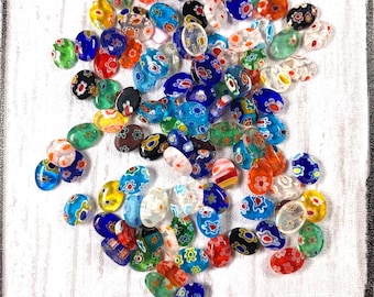 Millefiori glass tiny oval flower cabochons, approx. 8x6mm, 98 pcs, flat back undrilled glass crafts, jewelry making, mosaics (A0015)