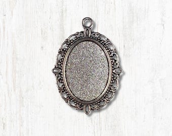 5 sets oval pendant settings with glass cabochons, 28mm antique silve pendant with cab tray for DIY bouquet photo charms, jewelry (B0095)