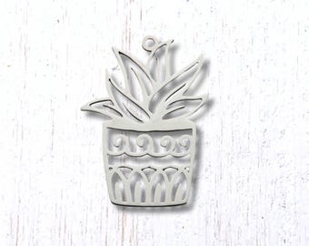 Set of 10 stainless steel potted plant charms for jewelry making, 31x22mm pendant, cute plant charms for resin work, keychains (L0315)