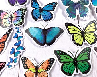 Butterfly sticker pack, 50 assorted waterproof PVC stickers, die cut butterflies for cards, scrapbooking, junk journals, laptops, suitcase
