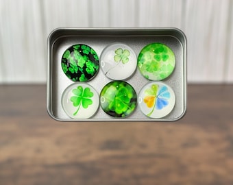 Cloverleaf design assorted glass magnets for board, shamrock St. Patrick's Day magnets for locker, four-leaf clover lucky gift for coworker