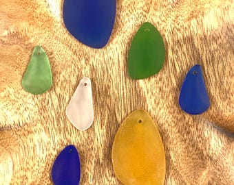 Frosted sea glass pendants, beach glass style jewelry making supplies, cultured sea glass charms, teardop and eclipse multiple color options