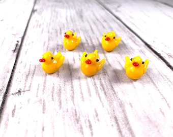 Glass duck lampwork beads, 5 pcs yellow duck beads for jewelry making, lampwork animal beads, unique beads for crafts (A0035)