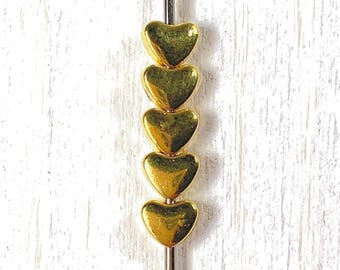 500 gold metal heart beads, tiny gold-colored alloy spacer beads, heart beads for earrings, bracelets, bag charms, bulk beads approx 6x4.5mm