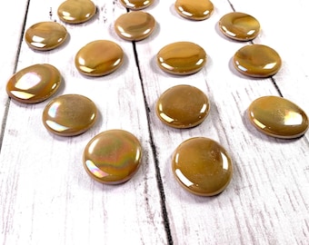Jumbo iridescent caramel glass gems, 15 pc, approx 32mm glass garden stones, mosaic glass, glass cabochons, vase filler, table scatter