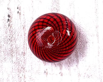 Red and black striped blown glass beads, 5 pcs, 15mm, hollow glass double hole beads for necklaces, focal beads for earrings (A0005)
