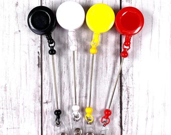 5 beadable retractable badge reel blanks, DIY beadable gift for nurses and teachers, customizable ID badge holder with clip and beadable bar